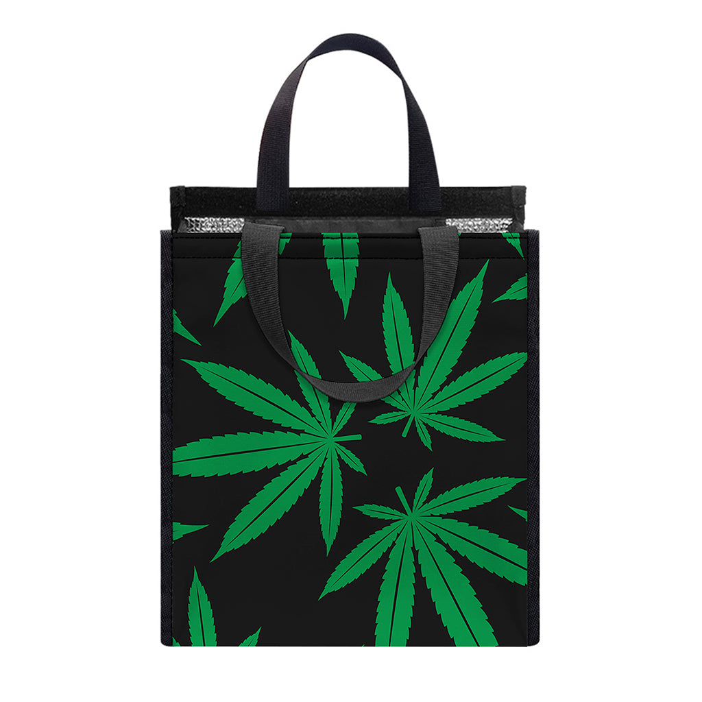 Green And Black Cannabis Leaf Print Insulated Lunch Tote