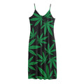 Green And Black Cannabis Leaf Print Jersey Midi Cami Dress