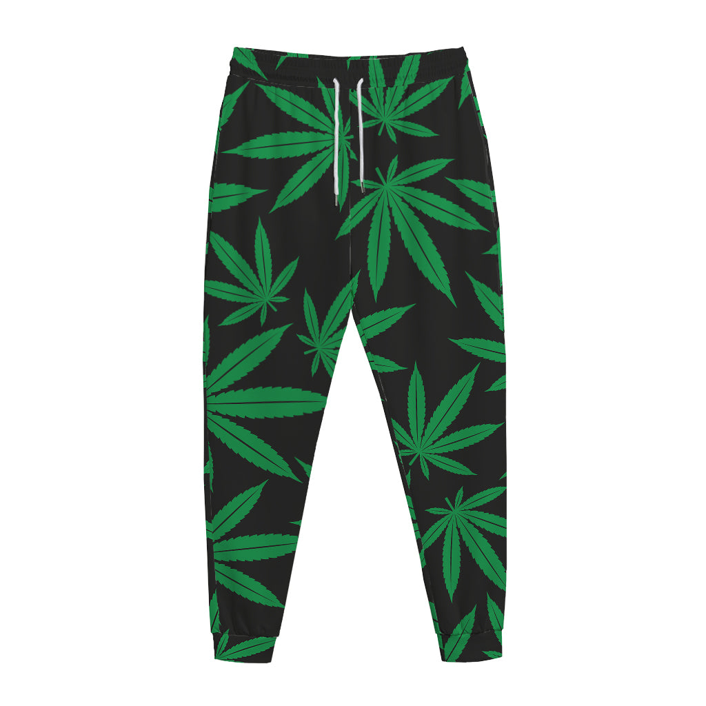 Green And Black Cannabis Leaf Print Jogger Pants