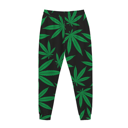 Green And Black Cannabis Leaf Print Jogger Pants