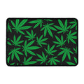 Green And Black Cannabis Leaf Print Kitchen Mat