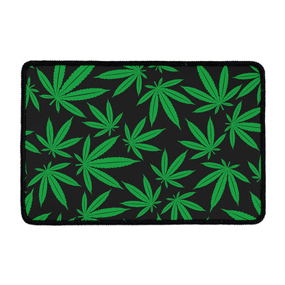 Green And Black Cannabis Leaf Print Kitchen Mat