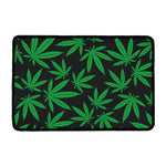 Green And Black Cannabis Leaf Print Kitchen Mat