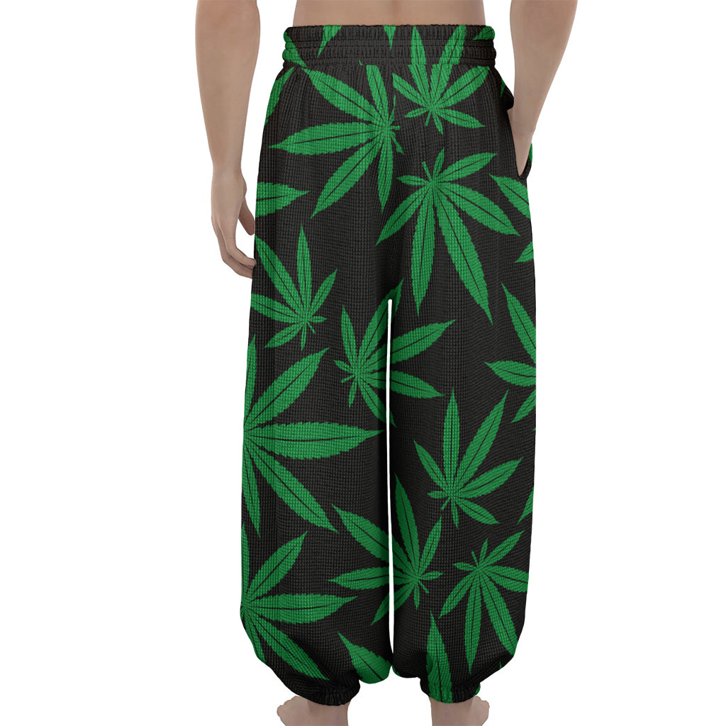 Green And Black Cannabis Leaf Print Lantern Pants