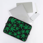 Green And Black Cannabis Leaf Print Laptop Sleeve