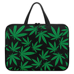 Green And Black Cannabis Leaf Print Laptop Sleeve With Handle