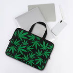 Green And Black Cannabis Leaf Print Laptop Sleeve With Handle