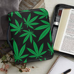 Green And Black Cannabis Leaf Print Leather Bible Cover