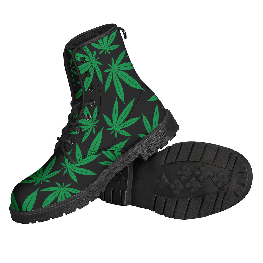 Green And Black Cannabis Leaf Print Backpack