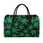 Green And Black Cannabis Leaf Print Leather Duffle Bag
