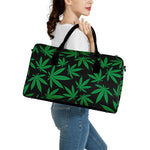 Green And Black Cannabis Leaf Print Leather Duffle Bag