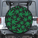 Green And Black Cannabis Leaf Print Leather Spare Tire Cover