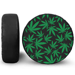 Green And Black Cannabis Leaf Print Leather Spare Tire Cover
