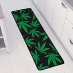 Green And Black Cannabis Leaf Print Long Kitchen Mat