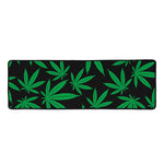 Green And Black Cannabis Leaf Print Long Kitchen Mat