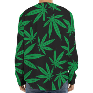 Green And Black Cannabis Leaf Print Long Sleeve Baseball Jersey