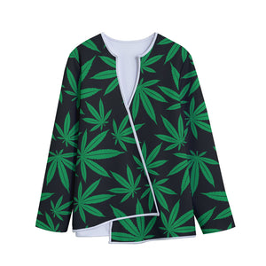 Green And Black Cannabis Leaf Print Long Sleeve Short Coat