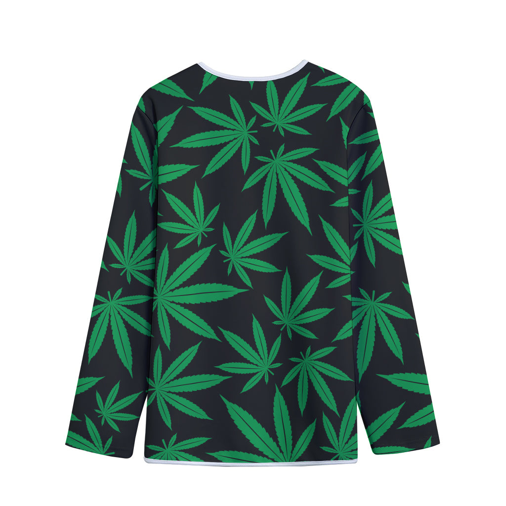 Green And Black Cannabis Leaf Print Long Sleeve Short Coat