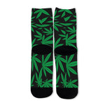 Green And Black Cannabis Leaf Print Long Socks