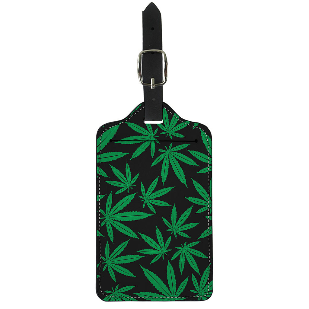 Green And Black Cannabis Leaf Print Luggage Tag