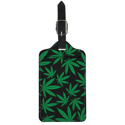 Green And Black Cannabis Leaf Print Luggage Tag