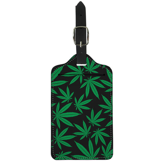 Green And Black Cannabis Leaf Print Luggage Tag