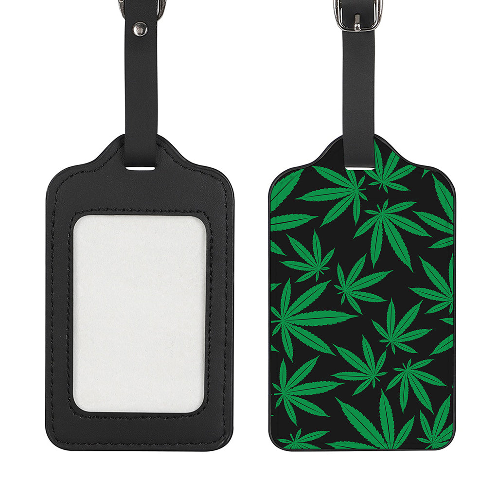 Green And Black Cannabis Leaf Print Luggage Tag
