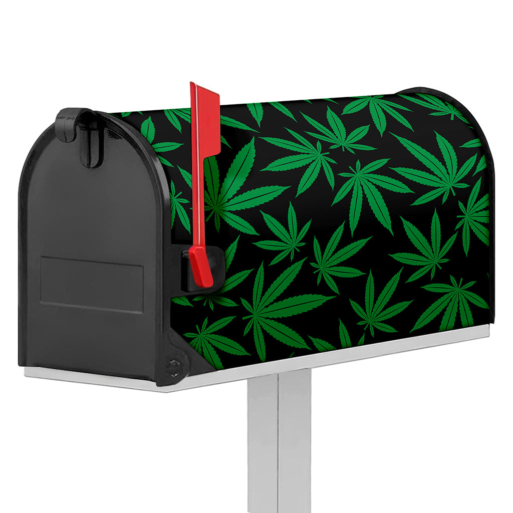 Green And Black Cannabis Leaf Print Mailbox Cover