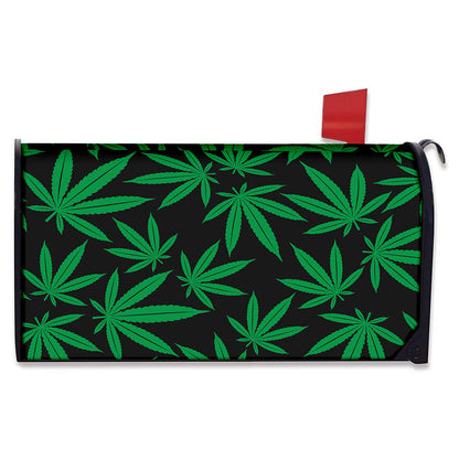 Green And Black Cannabis Leaf Print Mailbox Cover