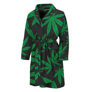 Green And Black Cannabis Leaf Print Men's Bathrobe