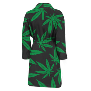 Green And Black Cannabis Leaf Print Men's Bathrobe