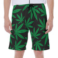 Green And Black Cannabis Leaf Print Men's Beach Shorts