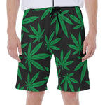 Green And Black Cannabis Leaf Print Men's Beach Shorts