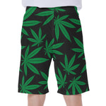 Green And Black Cannabis Leaf Print Men's Beach Shorts