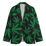 Green And Black Cannabis Leaf Print Men's Blazer