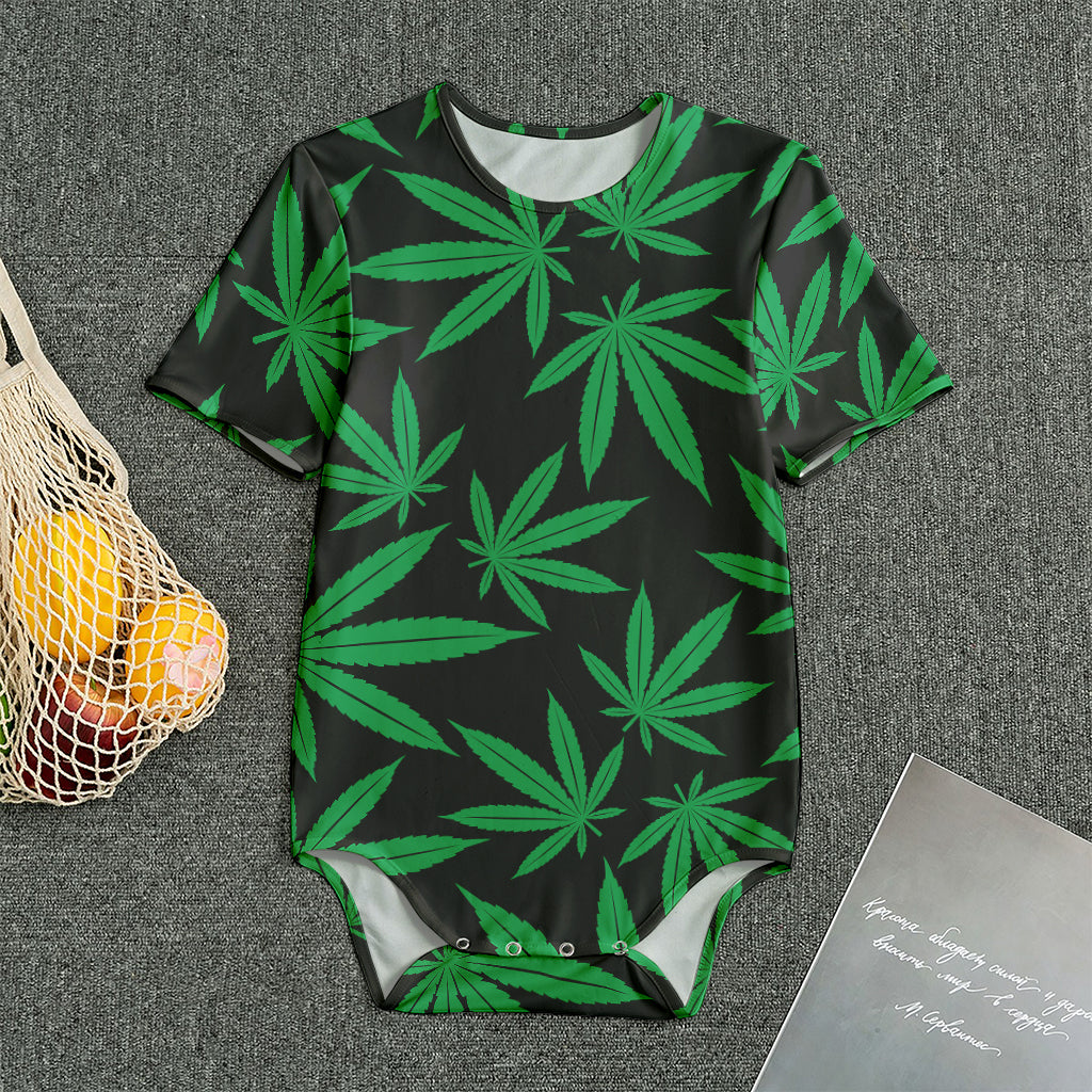 Green And Black Cannabis Leaf Print Men's Bodysuit