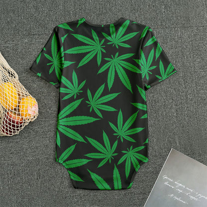 Green And Black Cannabis Leaf Print Men's Bodysuit
