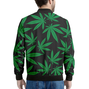 Green And Black Cannabis Leaf Print Men's Bomber Jacket