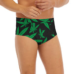 Green And Black Cannabis Leaf Print Men's Briefs