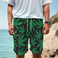 Green And Black Cannabis Leaf Print Men's Cargo Shorts