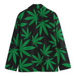 Green And Black Cannabis Leaf Print Men's Cotton Blazer