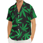 Green And Black Cannabis Leaf Print Men's Deep V-Neck Shirt