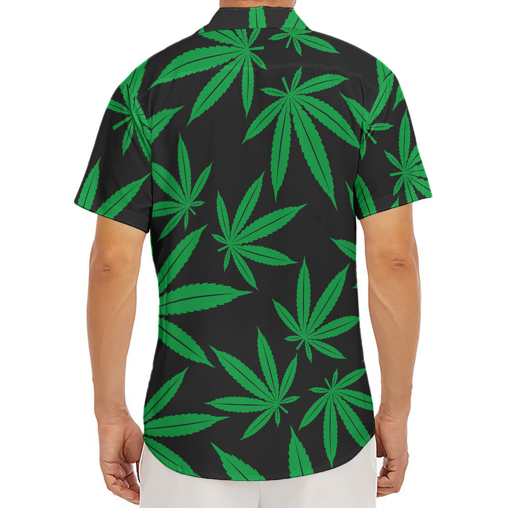 Green And Black Cannabis Leaf Print Men's Deep V-Neck Shirt