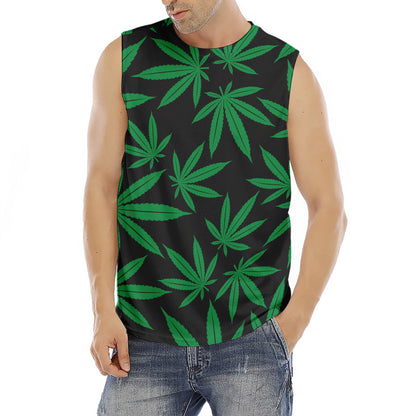 Green And Black Cannabis Leaf Print Men's Fitness Tank Top