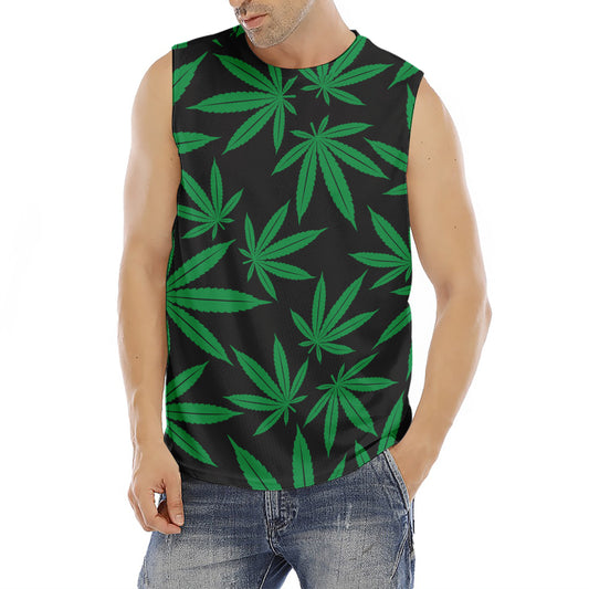 Green And Black Cannabis Leaf Print Men's Fitness Tank Top