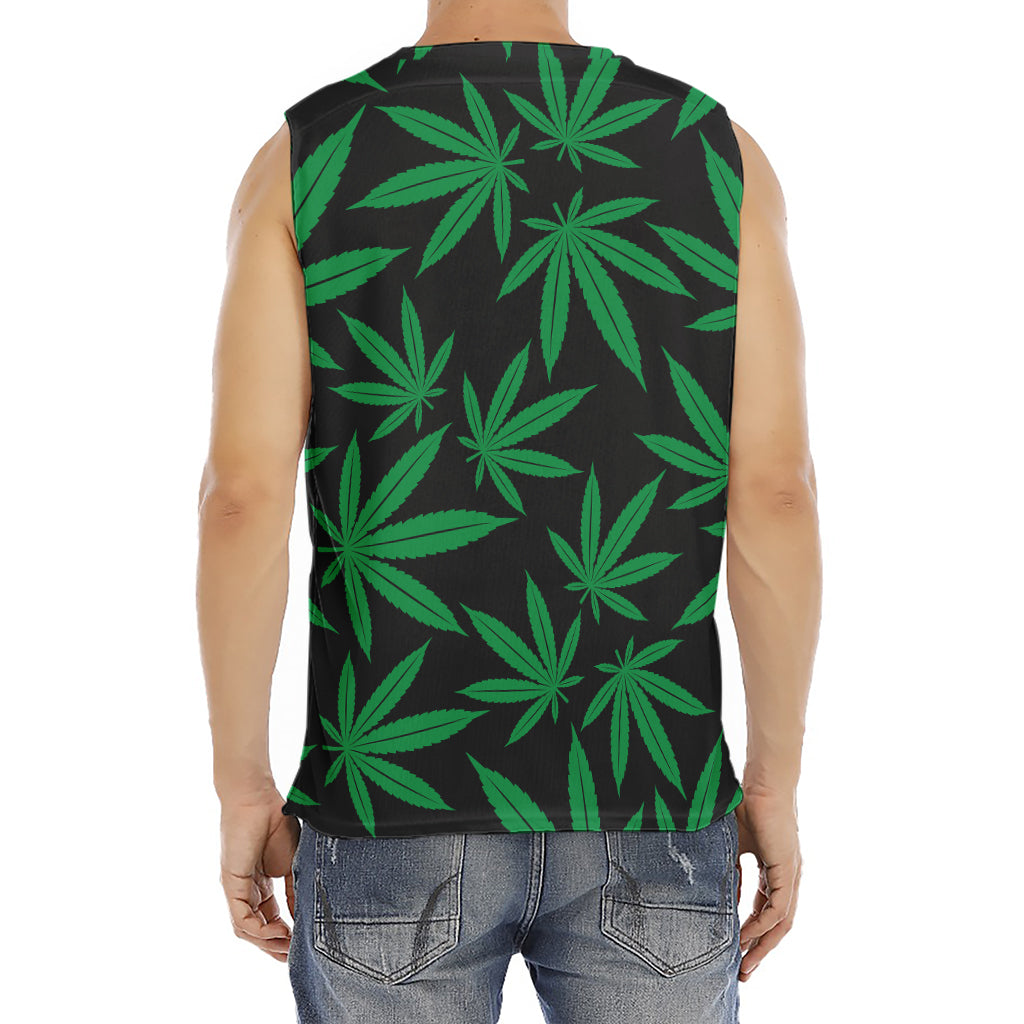 Green And Black Cannabis Leaf Print Men's Fitness Tank Top