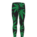 Green And Black Cannabis Leaf Print Men's leggings