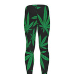 Green And Black Cannabis Leaf Print Men's leggings