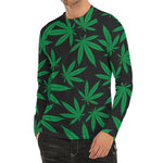 Green And Black Cannabis Leaf Print Men's Long Sleeve Rash Guard