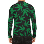 Green And Black Cannabis Leaf Print Men's Long Sleeve Rash Guard